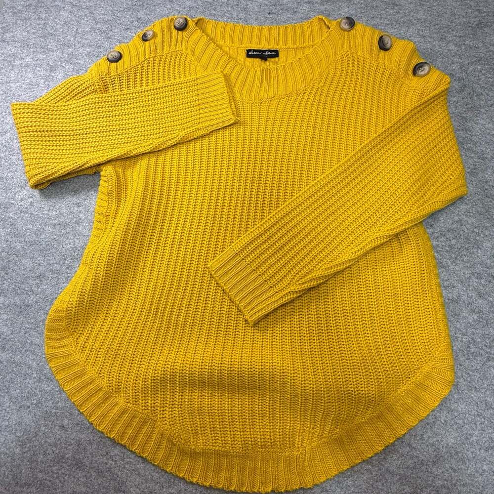 Alison Andrews Women's Mustard Yellow Ribbed Knit Pullover Sweater
